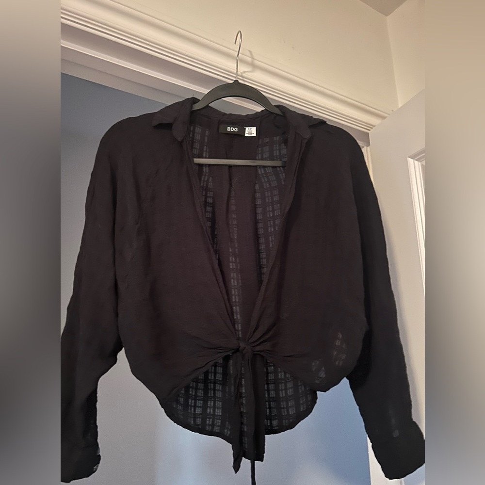 BDG small black front tie long sleeve top